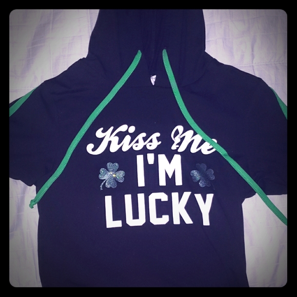 Kiss Me Im Lucky Crop Hoodie - Picture 1 of 4